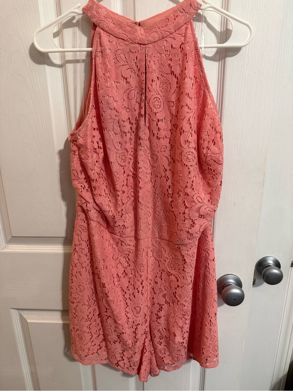 New York & Company Coral Lace Halter Romper